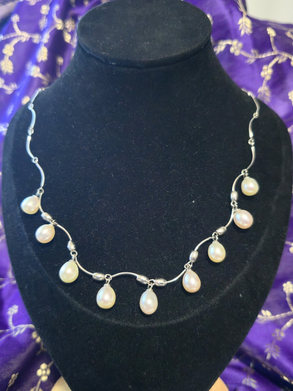 Sterling Silver Pearl Drop Necklace - White Pearlescent Teardrops